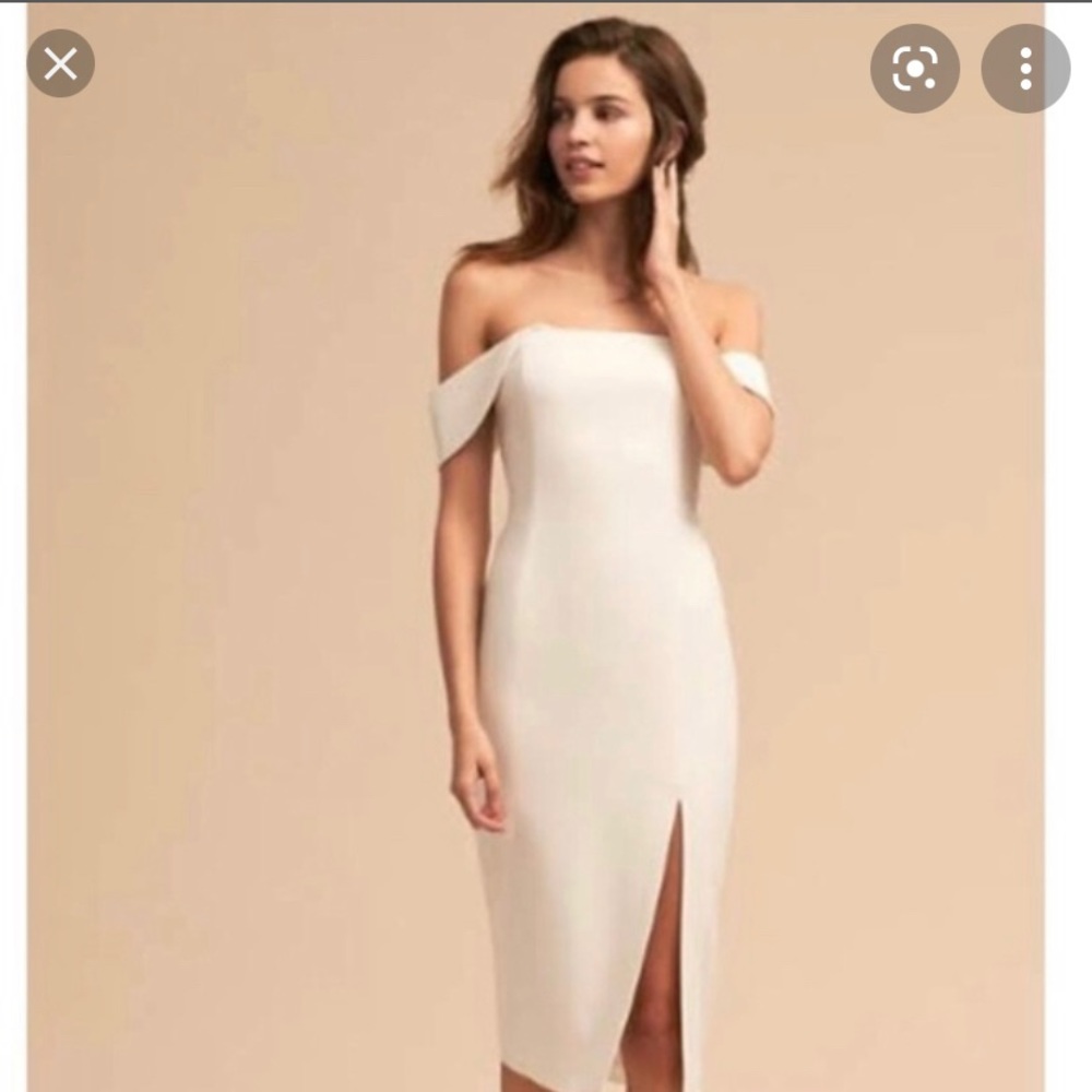 White satin off shoulder dress w/ slit- worn once
